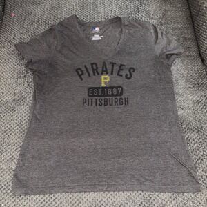 Pittsburgh Pirates MLB EST. 1887‎ Women's Short Sleeve T-Shirt XL V Neck Gray